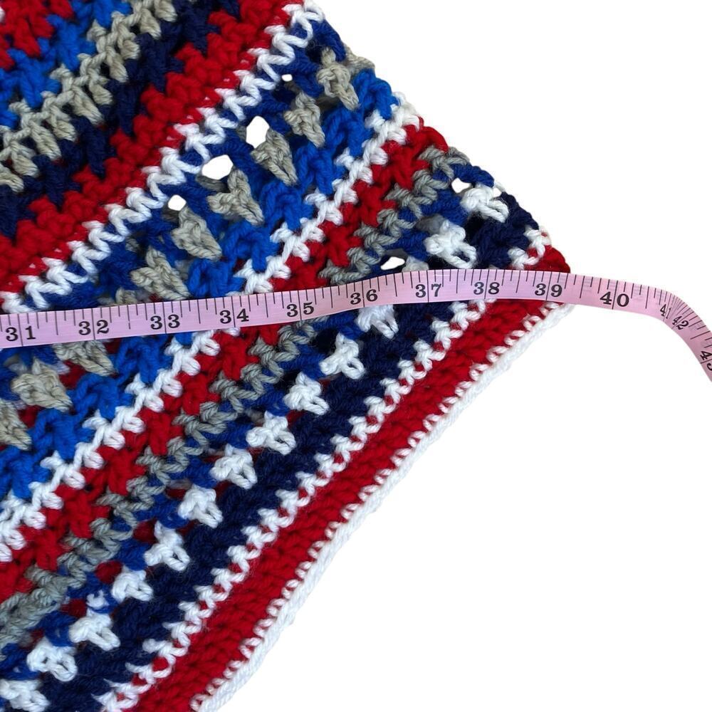 Handmade Boho Chunky Open Knit Crochet Poncho Patriotic Colors Textured OS - Picture 13 of 16